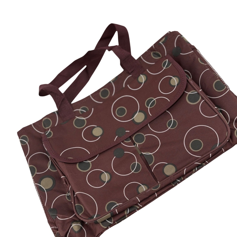 Burgundy Geometric Circle Print Utility Tote Diaper Bag‎ Organizer Medium
